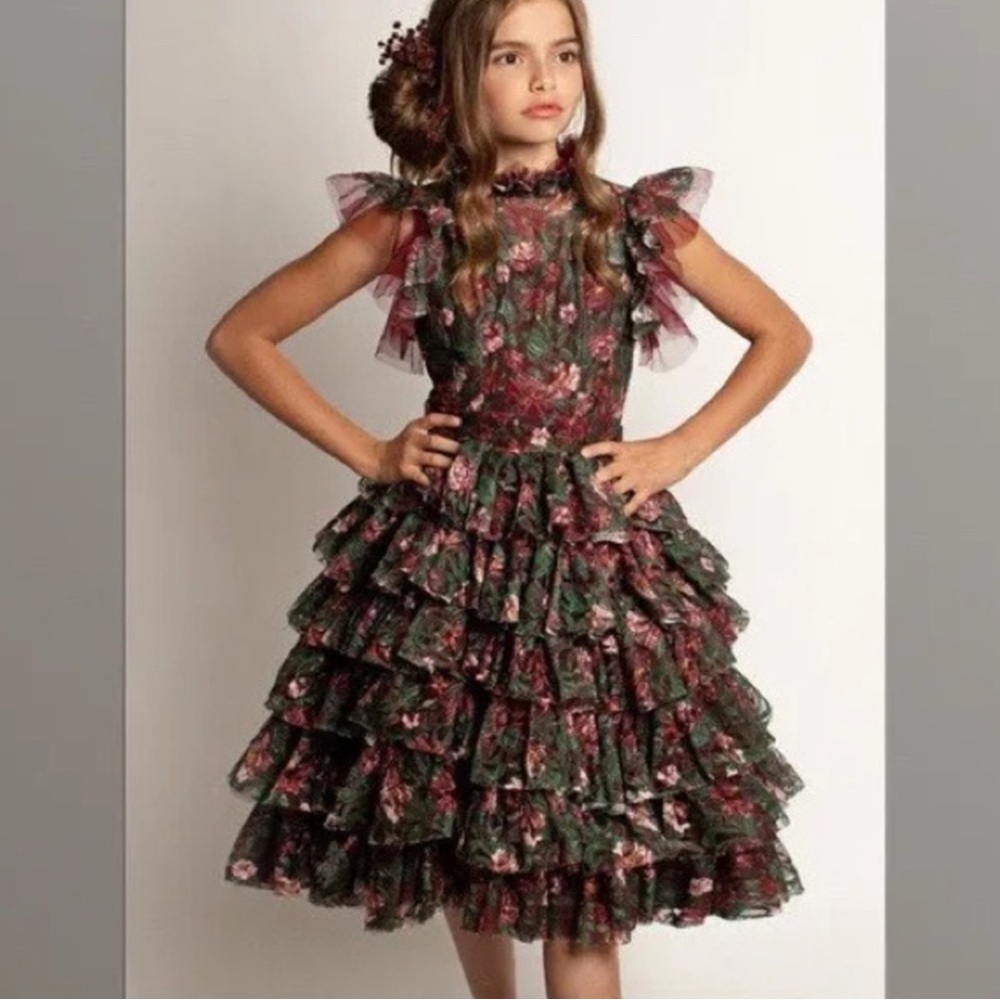 Joyfolie Floral Ruffle Dress - Red and Green